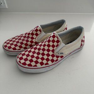 Vans Classic Slip-On Checkerboard Red Shoe Sz 10